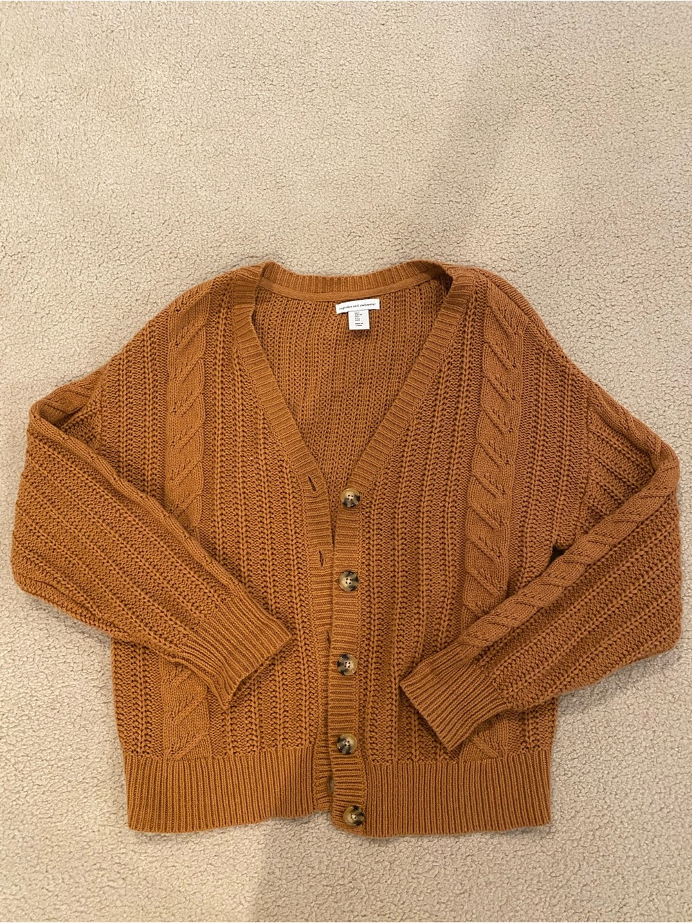 Cupcakes & Cashmere Chunky Cable-Knit Cardigan Sweater - Rust Brown